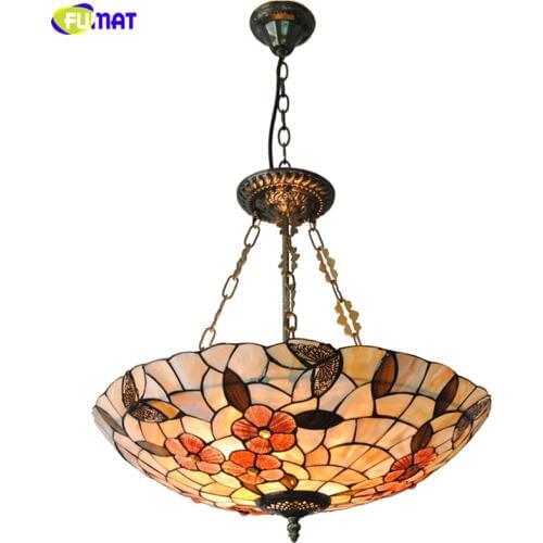 FUMAT 21" Tiffany Natural Shell Shade Chandeliers European Indoor Lighting Butterflies & Floral Decor Chandelier For Living Room