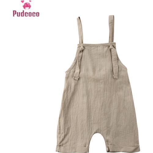 Toddler Kids Boy Girl Romper Summer Linen Cotton Sleeveless Baby Boy Girls Strap Playsuit Outfits Baby Girl Romper