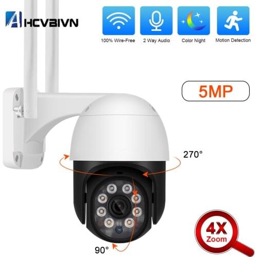 Outdoor Waterproof HD 5MP PTZ Wifi IP Camera 4X Digital Zoom CCTV Security Surveillance Camera Full Color Night Vision ONVIF