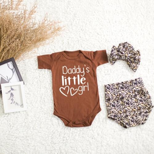 Daddys Little Girl Newborn Toddler Baby Girls Clothes Sets Short Sleeve Romper Tops Bow Shorts Headband 3pcs Outfit Set