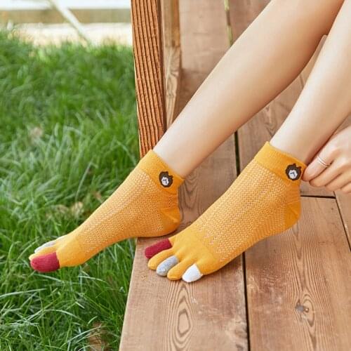 Summer Cotton Toe Socks Women Cartoon Bear Thin Short Tube Mesh Socks Funny Figts for Woman
