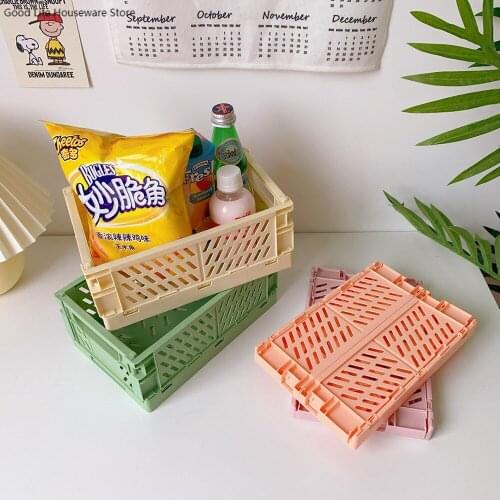 Small Folding Collapsible Plastic Storage Basket Stackable Home Kitchen Warehouse Storage Baskets Box