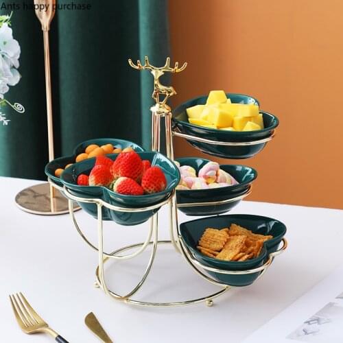 Iron Art Ceramics Snack Tray Decoration Display Stand Snacks Platter Fruit Plate Dried Fruit Snack Bowl Candy Plate Cake Stand