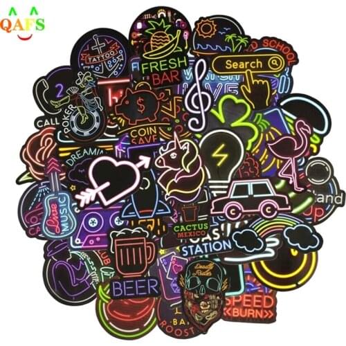 50 PCS Neon Light Sticker Anime Icon Animal Cute Decals Stickers to Laptop Suitcase Guitar Fridge Bicycle Car Gifts for Children