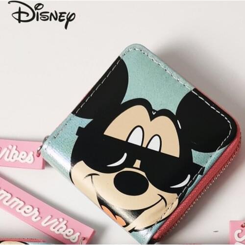 Disney 2021 New Original Mickey Minnie Cartoon Ladies Wallet PU Zipper Luxury Cute Mini Student Coin Purse Girls Clutch Bag