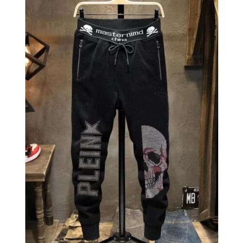 New arrival Thin design new fashion brand mens casual hot drilling pants slim Leggings mens scalded skull style elastic pants