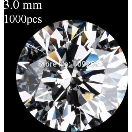 Wholesale 1000 pcs/lot free shipping 3.0 mm Cubic Zirconia white round CZ stone cut high temperature resistance