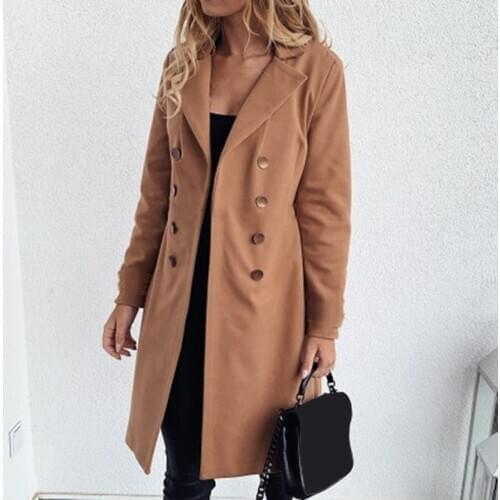 Autumn Casual Slim Long Jacket Outerwear Women Wool Blend Trench 2020 Lapel Turn-Down Collar Double Breasted Long Sleeve Coat
