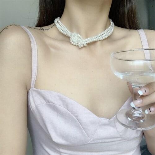 Fishhook Imitation Pearl Necklace Gold Color Gift For Woman Girl Necklaces Jewelry Choker Multi-layer ladies Pearl Necklace