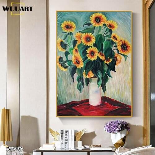 Sunflowers oil painting on canvas handmade modern wall art flowers pictures living room hallway hotel decoration home no framed