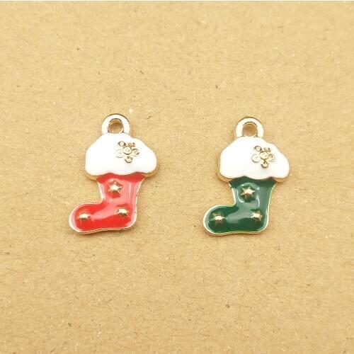 10pcs 12x15mm enamel christmas boots charm for jewelry making and crafting fashion earring pendant bracelet necklace charms