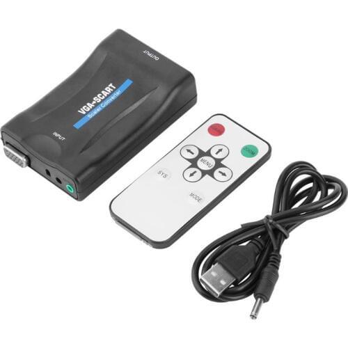 VGA to Scart Video Audio Converter with Remote Control Mini Potable USB DC Power Cable and VGA Cable