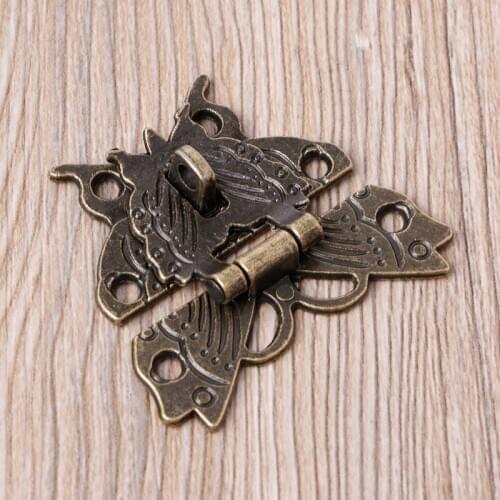 Retro Vintage Butterfly Latch Hasp Wooden Jewelry Box Case Lock Pad Chest Lock 62KC