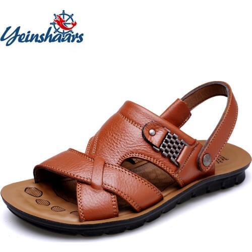 YEINSHAARS Men Genuine Leather Sandals Summer Classic Men Shoes Slippers Soft Sandals Men Roman Comfortable Walking Footwear