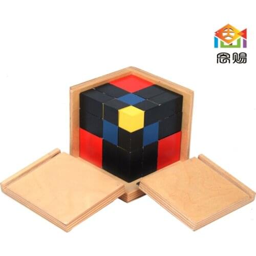 Trinomal cube montessori toys educational wooden materials set teaching cylinders beads baby kinds toys school3039