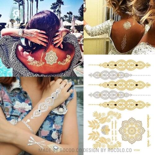 Waterproof Temporary Tattoo Sticker sliver flower metallic gold golden mandala tattoos tatto stickers flash tatoo fake tattos