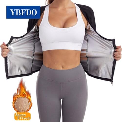 YBFDO Women Workout Body Shaper Slimming ion coating Zip T-Shirts ion coating Waist Trainer Sweat Sauna Short sleeve Corset