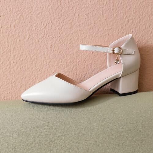 YQBTDL Summer 2020 Pointed Toe Daily Buckle Office Career Shoes Woman High Heel Black Beige Chunky Block Heels Women Pumps 34-43