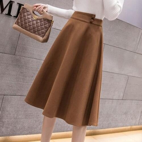 New Women High Street A Line Skirt Autumn Winter Solid Color Midi Skirt For Women