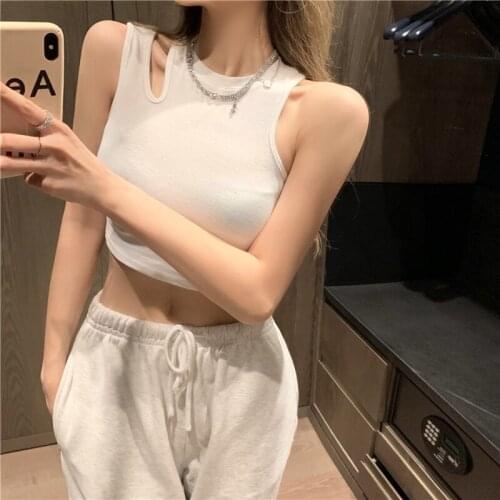 Summer The New knitting sling Tank Top irregular white Sexy Off Shoulder Tank 2021 gym tank top women