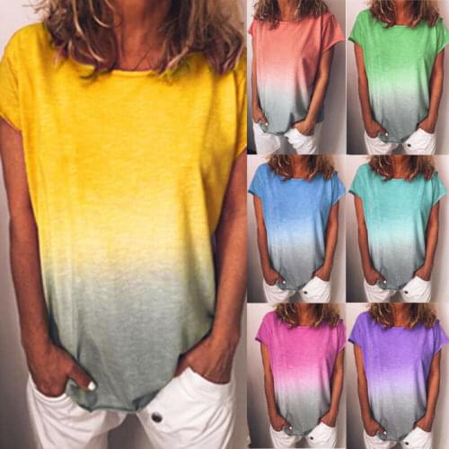 Women Casual Loose Tops Rainbow Short Sleeve Summer Tee Ladies T-Shirt