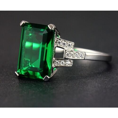 Womens S925 Silver Emerald AAA Zircon Ring Engagement Wedding Gift Jewelry Ring Wholesale