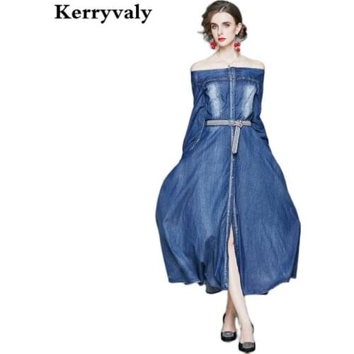 Autumn Off Shoulder Strap Sexy Denim Dress Zomerjurk Dames 2020 Cable Lock Slim Long Sleeve Jeans Blackless Midi Dress K3183