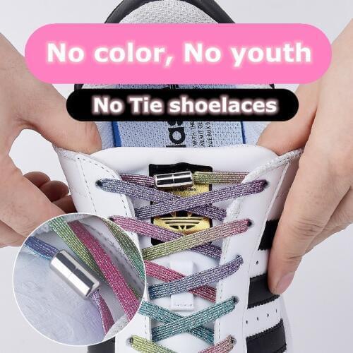 1Pair Elastic Locking Shoelaces Flats No Tie Shoelace Quick Sneakers Locking Shoe laces Kids Adult Women Men Shoes lace Strings