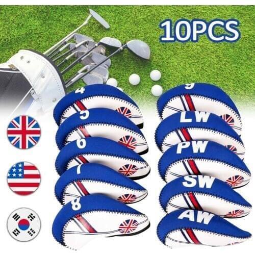 10Pcs/set Golf Club Iron Head Cover Neoprene National Flag Headcover Waterproof Golf Club Head