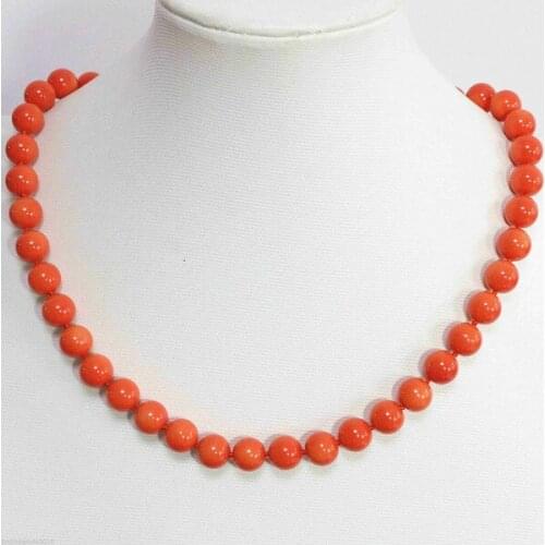 100% Real 8mm Orange Sea Shell Pearl Necklace 18 Inch