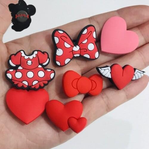 7PCS PVC Cute Cartoon Fridge Magnets Kawaii Red Heart Dress Bow Refrigerator Magnetic Sticker Boys Girls Gifts Stationery Toys