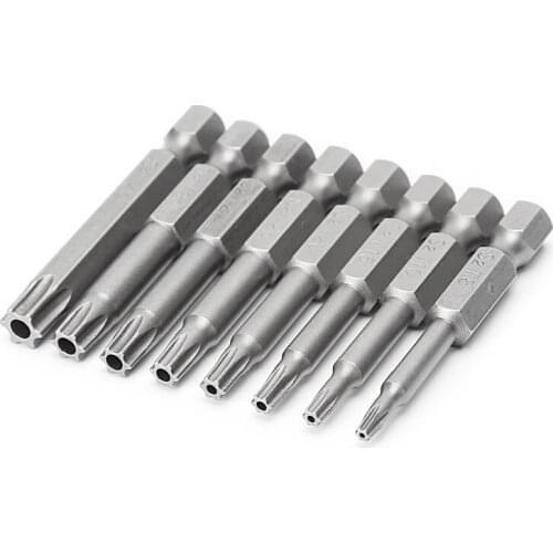 8 Pcs/Set 1/4 Inch 50mm T8-T40 Magnetic Torx Electric Screwdriver Bits Kit