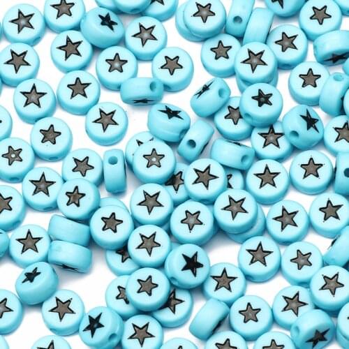 4*7mm Lake Blue Star Acrylic Beads Round Flat Loose Spacer Beads For Jewelry Making Charm Diy Bracelet Necklace Accessories