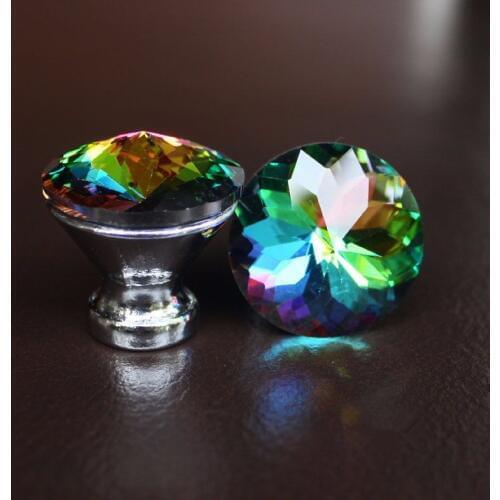 ZENHOSIT 30mm Diamond Shape Design Colorful Crystal Glass Knobs Cupboard Drawer Pull Door Kitchen Cabinet Wardrobe Pulls Handles