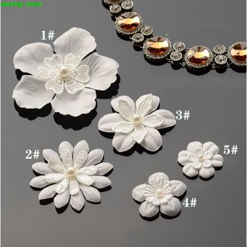 DIY 3D White red Set with Pearl by hand flower patch garment accessories for Bride veil Wedding dress shoes belt 04