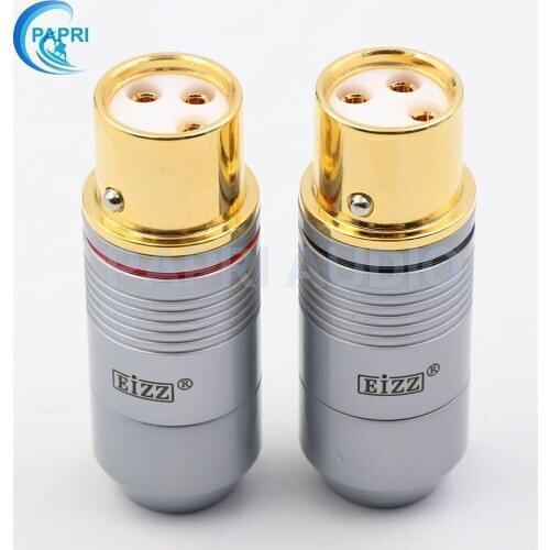 EIZZ High End Balance Socket 3Pin XLR Female Jack Plug Gold Plated Connector For Audio Amplifier 2PCS