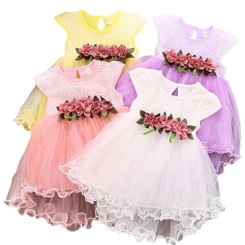 Baby Girls Summer Floral Dress Princess Party Tulle Flower Dresses Toddler Infant Girls Mesh Tutu Dress For Girls