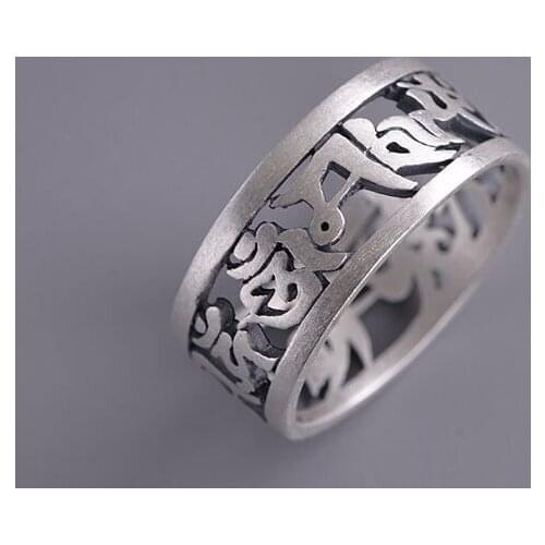 FNJ 990 Silver Hollow Ring for Men Jewelry 100% Original Pure S990 Silver Sterling Ring Buddaha the six-word admonition