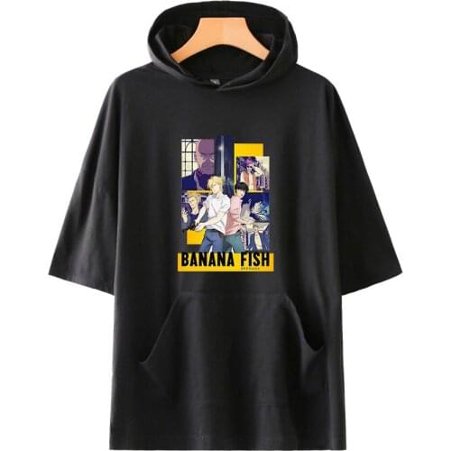 Anime BANANA FISH 2 Hot Hooded T-shirt Men Women Solid Color Tshirts Summer Short Sleeve Hoodies Casual Hip Hop Print Tops