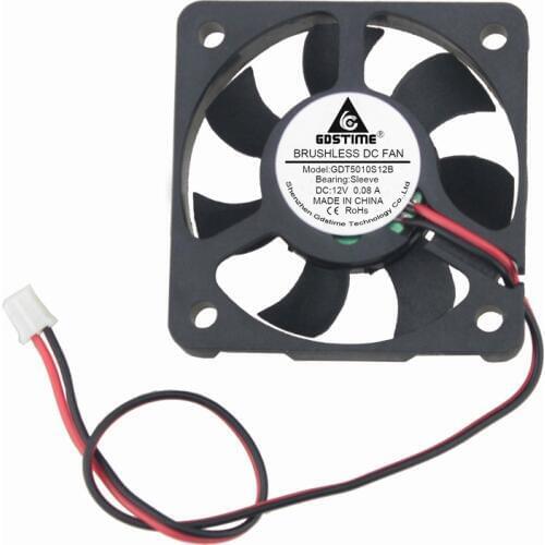 Gdstime 1 Piece 50mm x 10mm DC 12V 2.0 2Pin 5cm Brushless PC Cooling Fan 50x50x10mm Computer Case Radiator 5010 7 Blades
