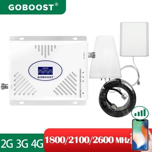 GOBOOST 3G 4G Tri Band 1800 2100 2600 Mhz Signal Amplifier Mobile Phone Booster WCDMA For Cellular Repeater Outdoor Antenna Kit