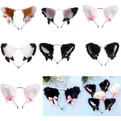 Kawaii Plush Ears Cosplay Headdress Cute Lolita Cat Ears Faux Fox Ears Hair Hoops Plush Hairpin Girls Hair Accessory