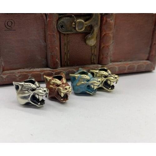 Kenai Peninsula Wolf Head Knife Beads Lanyard Pendant Jewelry Punk Brass Car Key Chain Handmade Hanging DIY Paracord Accessories