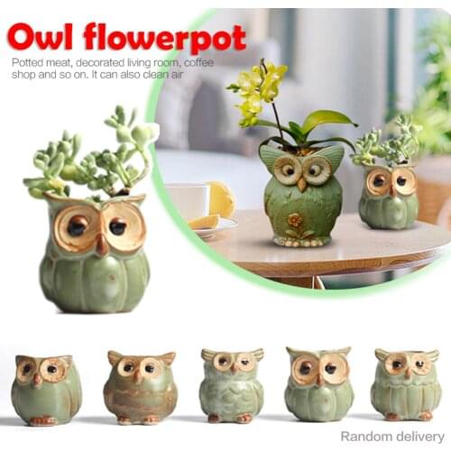 Ceramic Owl Shape Garden Flower Pot Desk Plant Pot Creative Design Succulent Planter Pot Home Garden Decoration Outdoor