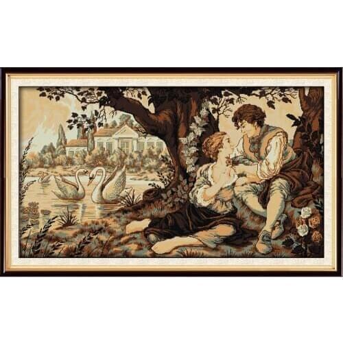 The Swan Lake And The Lovers Chinese Cross Stitch Kits Ecological Cotton Stamped Printed 14 11CT DIY Wedding Decoration For Home