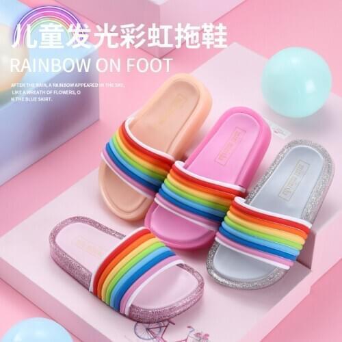 Summer led boys girls slippers Anti-slippery kids Jelly shoes soft Comfortable Light led lamp Rainbow slippers spring autumn
