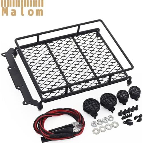 Metal Roof Rack Luggage Carrier with LED Light Bar for 1/10 RC Crawler Car Axial SCX10 RC4WD TF2 D90 C2X Traxxas TRX4