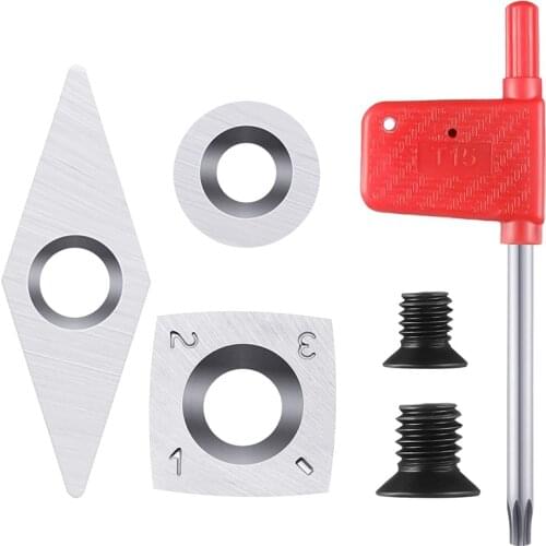 3Pcs Carbide Cutters Inserts Set Carbide Cutters for Woodturning Combination Set Include Square Round and Diamond Shaped