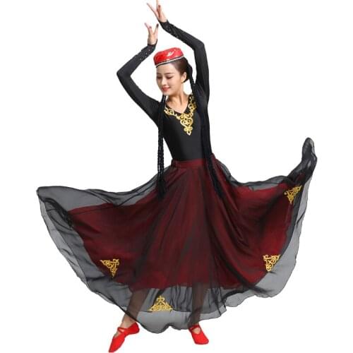 Xinjiang National clothing Uygur Dance Wear Womens Dancing long dress Square Costume Ethnic Stage Performances gown