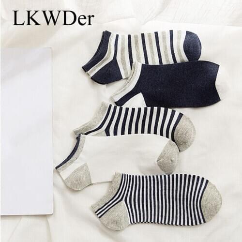 LKWDer 5 Pairs Mens Socks New Striped Boat Socks Men Four Seasons Short Tube Cotton Ankle Socks Pinstriped Male Meias Calcetines